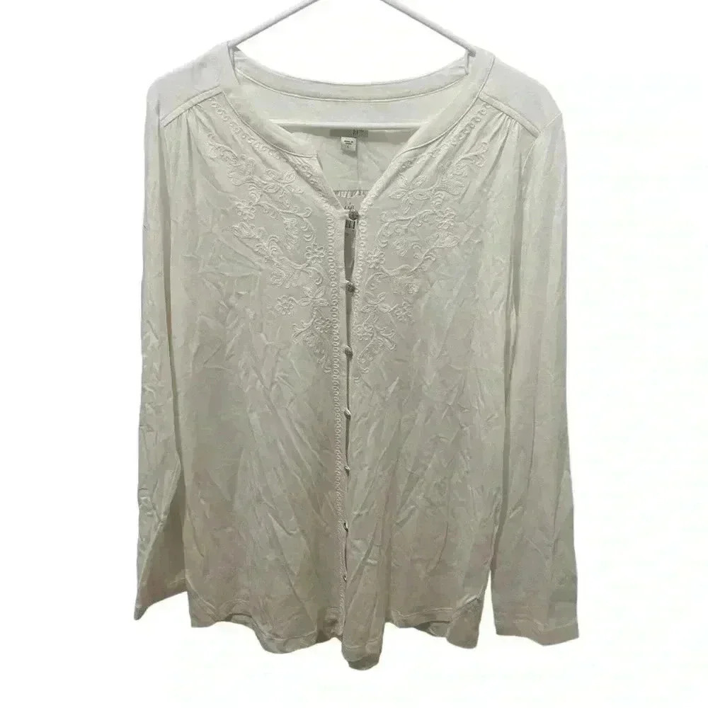 J.Jill White Embroidered Blouse Size Large